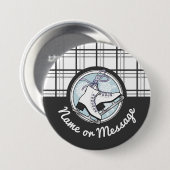 パーソナライズされたモダンタータンチェック氷スケートで滑るピンバック 缶バッジ (正面&裏面)