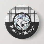 パーソナライズされたモダンタータンチェック氷スケートで滑るピンバック 缶バッジ (正面)