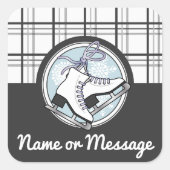 パーソナライズされたモダンタータンチェック氷スケートで滑る スクエアシール (正面)