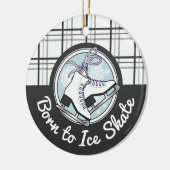 パーソナライズされたモダンタータンチェック氷スケートで滑る セラミックオーナメント (左)