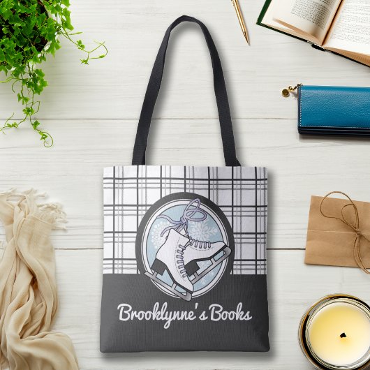 パーソナライズされたモダンタータンチェック氷スケートで滑る トートバッグ