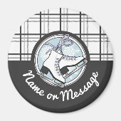 パーソナライズされたモダンタータンチェック氷スケートで滑る マグネット (正面)