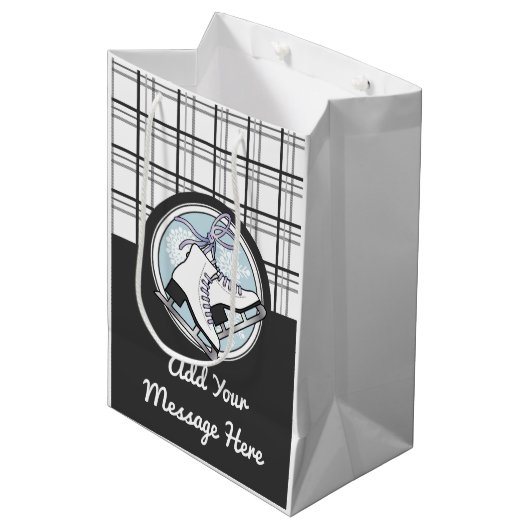 パーソナライズされたモダンタータンチェック氷スケートで滑る ミディアムペーパーバッグ (正面アングル)