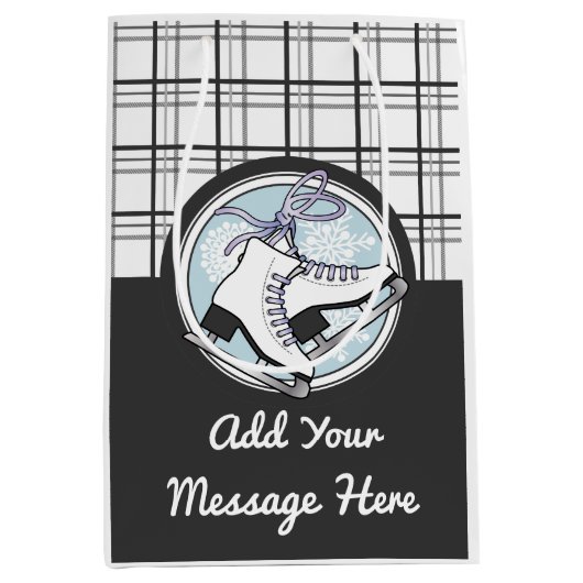 パーソナライズされたモダンタータンチェック氷スケートで滑る ミディアムペーパーバッグ (正面)