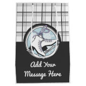 パーソナライズされたモダンタータンチェック氷スケートで滑る ミディアムペーパーバッグ (裏面)