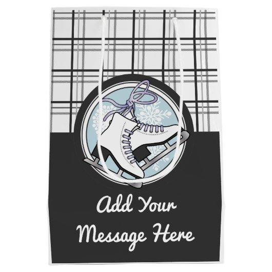 パーソナライズされたモダンタータンチェック氷スケートで滑る ミディアムペーパーバッグ (裏面)