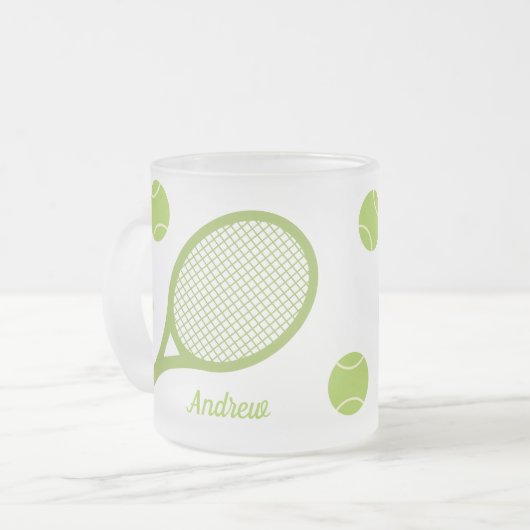 パーソナライズされたモダンテニス用ボール フロストグラスマグカップ (正面左)