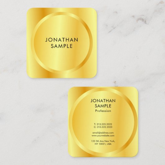 パーソナライズされたモダンテンプレート金属金ゴールドルック スクエア名刺 (正面/裏面)