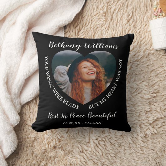 パーソナライズされたモダンハート写真追悼投球 クッション (ブランケット)