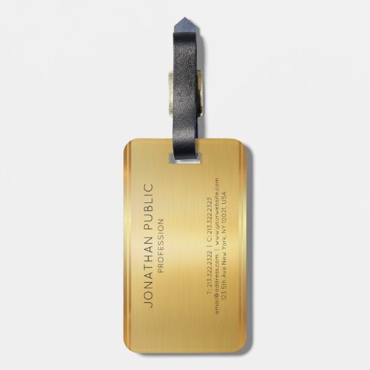 パーソナライズされたモダンフェイクエレガント金ゴールド ラゲッジタグ (裏面縦)