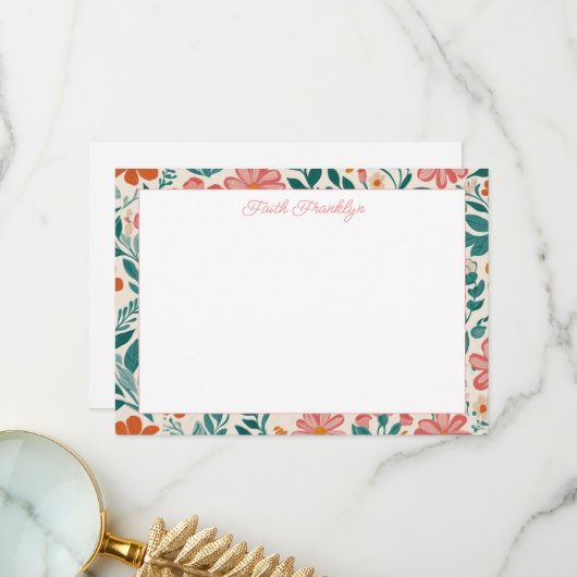 パーソナライズされたモダンフローラ サンキューカード (正面/裏面インサイチュ)