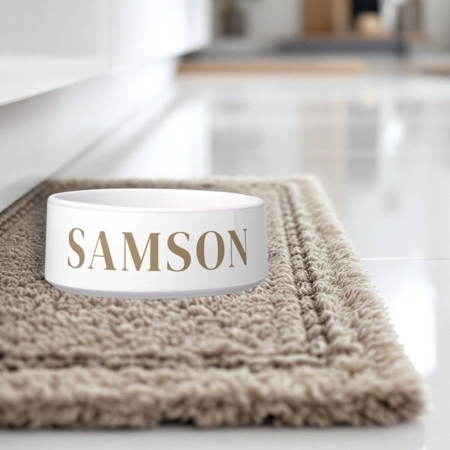 パーソナライズされたモダンミニマル犬 ボウル (personalized dogs bowel in white and gold for the pampered pooch)