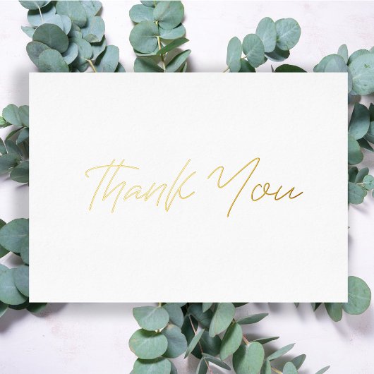 パーソナライズされたモダンミニマルScript White Thank You 箔シーズンカード