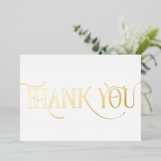 パーソナライズされたモダンミニマルScript White Thank You 箔シーズンカード (立ち正面)