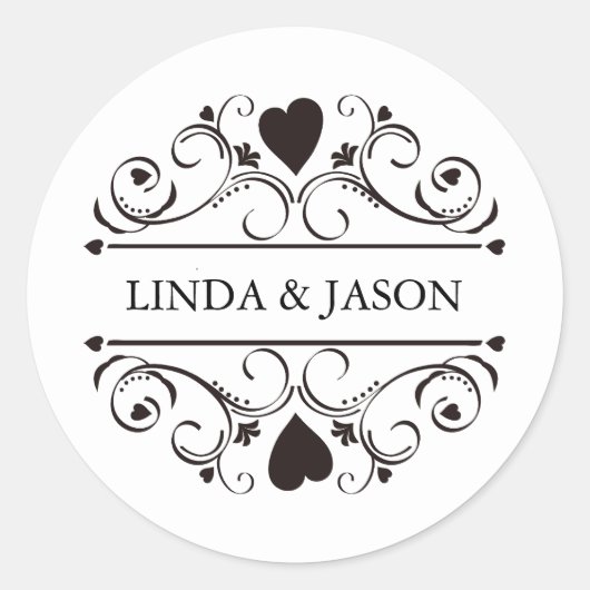 パーソナライズされたモダンミニマ結婚リスト ラウンドシール (正面)
