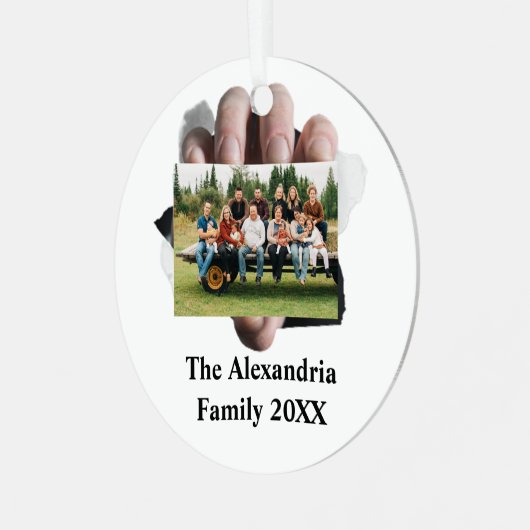 パーソナライズされたモダンヴィンテージ写真テンプレート メタルオーナメント (正面左)