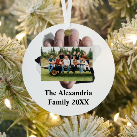 パーソナライズされたモダンヴィンテージ写真テンプレート メタルオーナメント (インサイチュ)