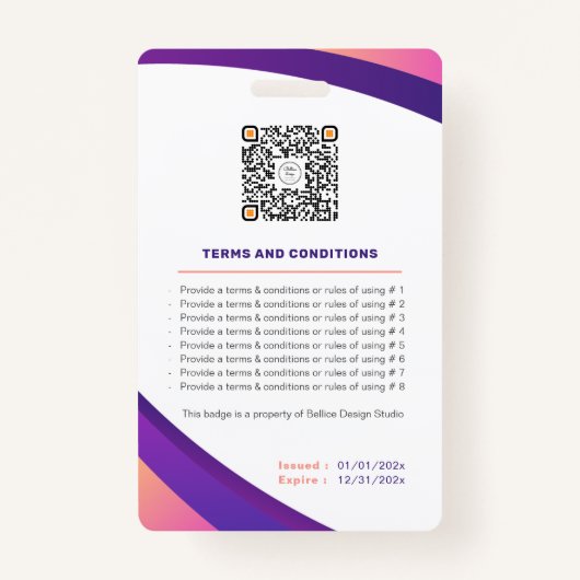 パーソナライズされたモダン企業のViolet従業員ID バッジ (裏面)