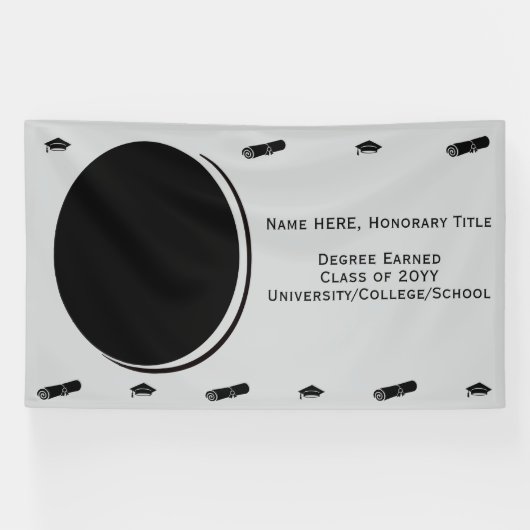 パーソナライズされたモダン卒業写真、卒業証書、帽子 横断幕 (横)