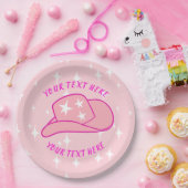 パーソナライズされたモダン女性のカーボーイ帽子スターバストピンク ペーパープレート (パーティー)