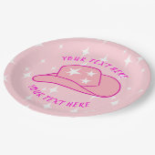 パーソナライズされたモダン女性のカーボーイ帽子スターバストピンク ペーパープレート (アングル)