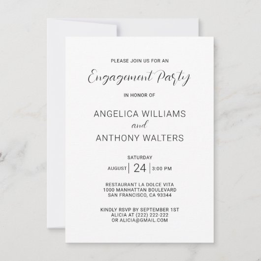 パーソナライズされたモダン婚約パーティ |写真 招待状 (裏面)
