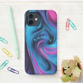 パーソナライズされたモダン抽象芸術 – 青と明るい赤紫色 iPhone 12ケース