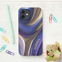 パーソナライズされたモダン抽象芸術 – 青、紫、金ゴールド iPhone 12ケース