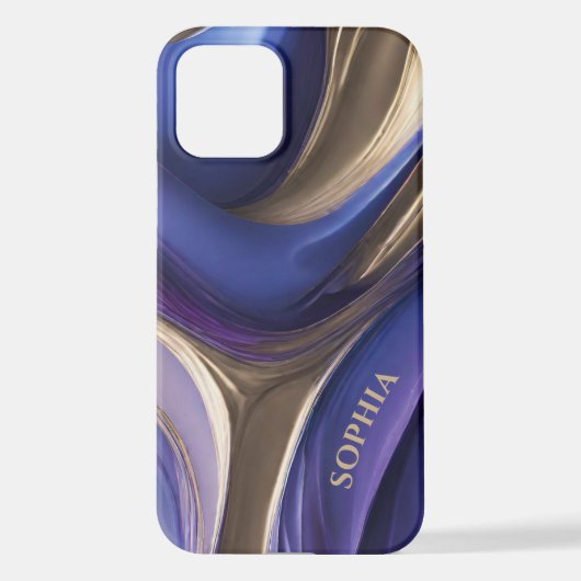 パーソナライズされたモダン抽象芸術 – 青、紫、金ゴールド iPhoneケース (裏面)