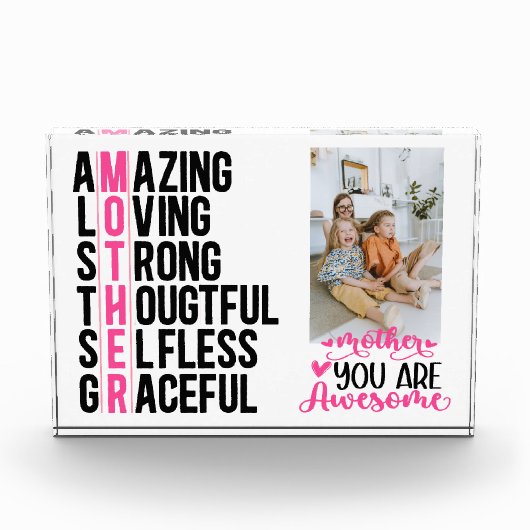 パーソナライズされたモダン母の日の写真枠ギフト フォトブロック (正面)