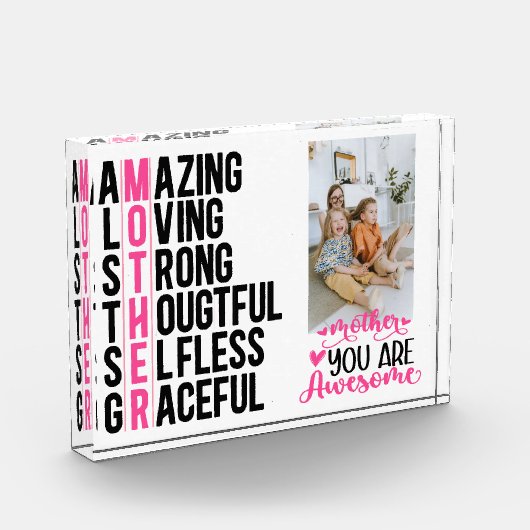 パーソナライズされたモダン母の日の写真枠ギフト フォトブロック (左)