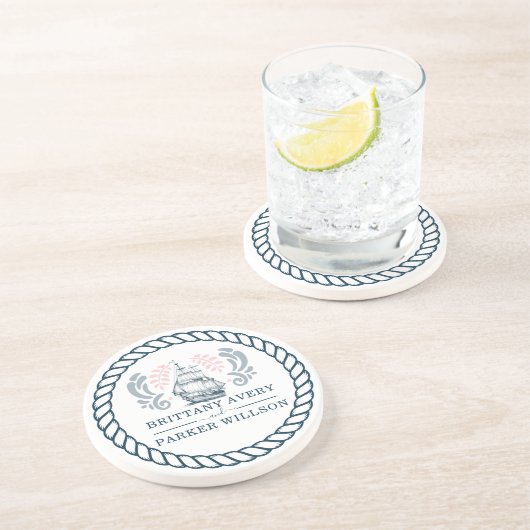 パーソナライズされたモダン結婚航海のs コースター (側面)