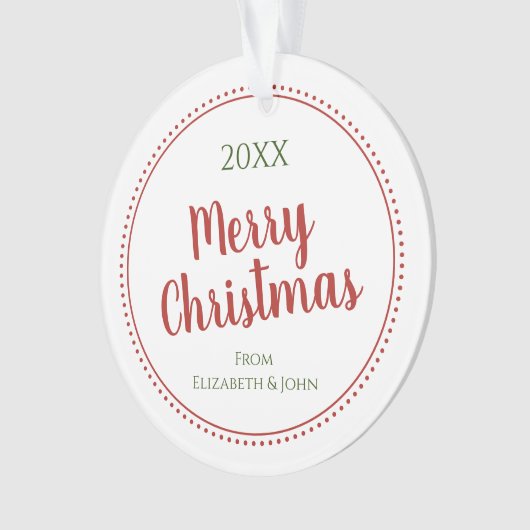 パーソナライズされたモダン聖降誕祭点々のある縁ど オーナメント (正面)