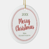 パーソナライズされたモダン聖降誕祭点々のある縁ど セラミックオーナメント (右)