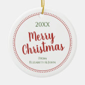 パーソナライズされたモダン聖降誕祭点々のある縁ど セラミックオーナメント (正面)