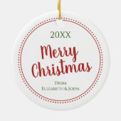 パーソナライズされたモダン聖降誕祭点々のある縁ど セラミックオーナメント (裏面)