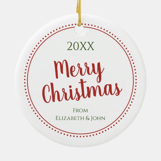 パーソナライズされたモダン聖降誕祭点々のある縁ど セラミックオーナメント (裏面)