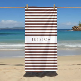 パーソナライズされたモダン茶ストライプの模様 ビーチタオル