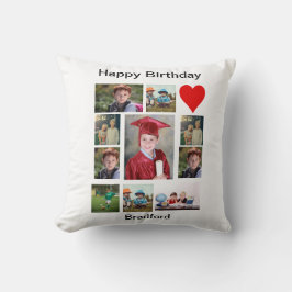 パーソナライズされたモダン誕生日11フォトコラージュ クッション