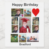 パーソナライズされたモダン誕生日11フォトコラージュ ワインラベル (シングルラベル)