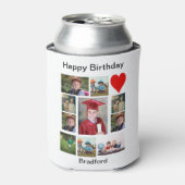 パーソナライズされたモダン誕生日11フォトコラージュ 缶クーラー (缶正面)