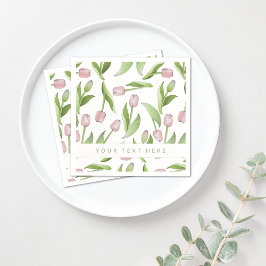 パーソナライズされたモダン ピンク チューリップ ペーパー スタンダードカクテルナプキン