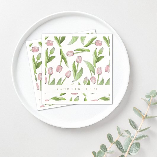 パーソナライズされたモダン ピンク チューリップ ペーパー スタンダードカクテルナプキン