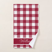 パーソナライズされたモダンBurgundy White Buffalo Checks バスタオルセット (ハンドタオル)