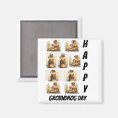 パーソナライズされたモダンGroundhog Day 9 Photo Collage マグネット (正面/裏面)