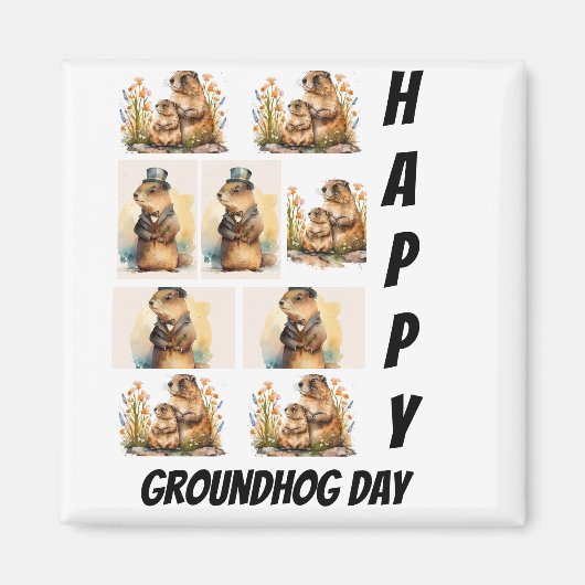 パーソナライズされたモダンGroundhog Day 9 Photo Collage マグネット (正面)
