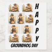 パーソナライズされたモダンGroundhog Day 9 Photo Collage ワインラベル (シングルラベル)