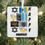 パーソナライズされたモダンHanukkah 9 Photo Collage メタルオーナメント<br><div class="desc">パーソナライズされたモダンHanukkah 9 Photo Collage.自分のユニーク写真と文字を使って製品を作る。</div>