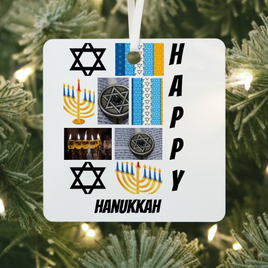 パーソナライズされたモダンHanukkah 9 Photo Collage メタルオーナメント (インサイチュ)