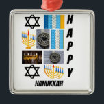 パーソナライズされたモダンHanukkah 9 Photo Collage メタルオーナメント<br><div class="desc">パーソナライズされたモダンHanukkah 9 Photo Collage.自分のユニーク写真と文字を使って製品を作る。</div>